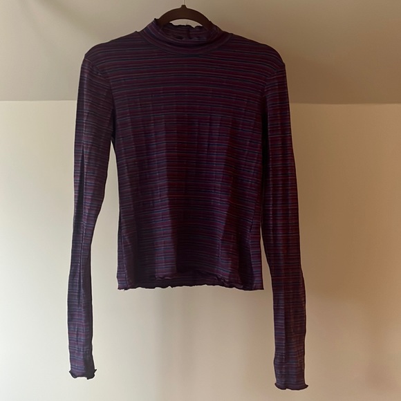 Free People Intimately Fitted Purple Multi-Color Mock Neck Longsleeve - Picture 1 of 5